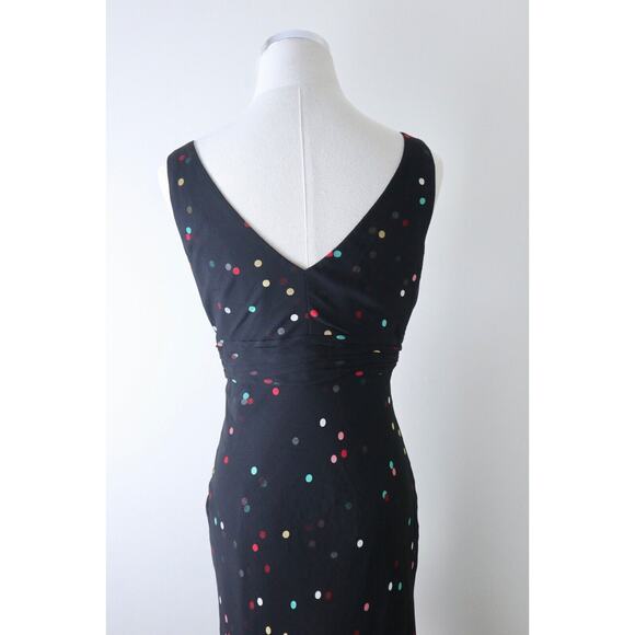 Vintage 1990s Anne Klein Size 4 Silk Dotted Faux Wrap Midi Dress Black Chiffon - Picture 10 of 12